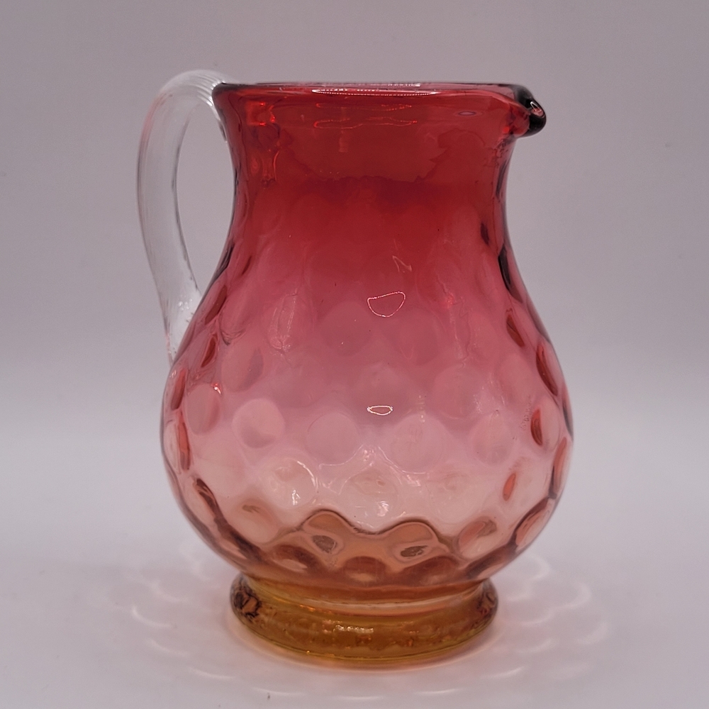 Vtg Cranberry Amberina Victorian Optic Hand Blown Coin Dot Creamer Vase Pitcher - Picture 5 of 10